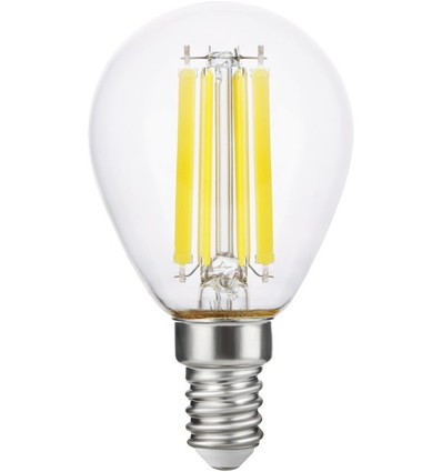 E14 7W dimbar LED kronepære - G45, filament, 806lm, klart glass