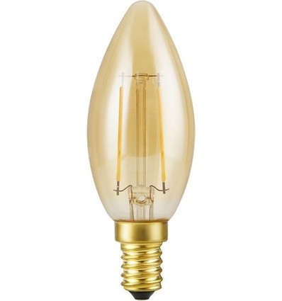 E14 2,9W dimbar LED kronepære - Filament, 250lm, 2200K, gullfarget glass, C35 candle