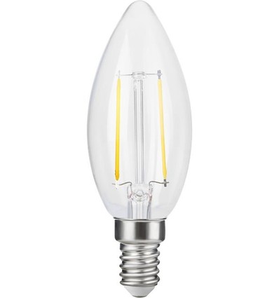 E14 2,5W dimbar LED kronepære - C35, filament, klart glass, 2700K