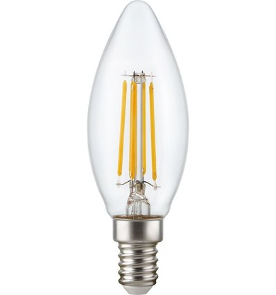 E14 4,7W dimbar LED kronepære - C35, filament, klar, 2700K