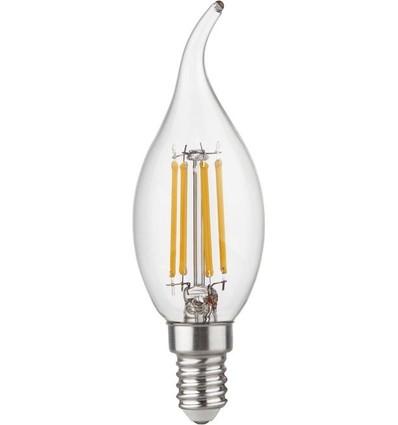 E14 4,7W dimbar LED kronepære med tipp - C35, filament, klart glass, 2700K