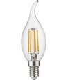 E14 4,7W dimbar LED kronepære med tipp - C35, filament, klart glass, 2700K