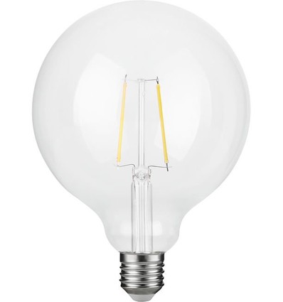 E27 2,5W dimbar LED filamentpære - G125 Globe, 250lm, 2500K, klart glass