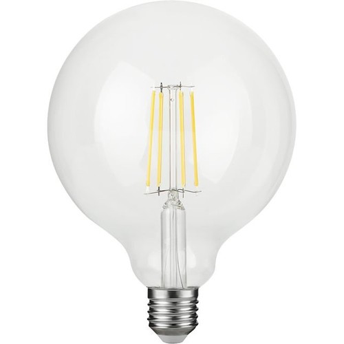 E27 4,7W dimbar LED filamentpære - G125, 470lm, 2500K, klart glass