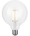 E27 4,7W dimbar LED filamentpære - G125, 470lm, 2500K, klart glass