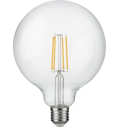 E27 7W dimbar LED filamentpære - G125, 806lm, 2500K, klart glass