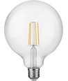 E27 7W dimbar LED filamentpære - G125, 806lm, 2500K, klart glass