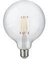 E27 7W dimbar LED filamentpære - G125, 806lm, 2500K, klart glass