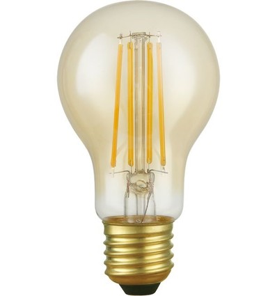 E27 4,7W dimbar LED-pære - Filament, A60, 470lm, 2200K, gullfarget glass