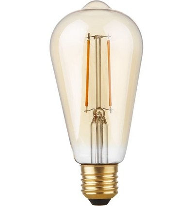 E27 2,9W dimbar LED Rustika-pære - ST64, filament, 2200K, gullglass, 250lm