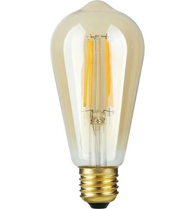 E27 4,7W dimbar LED Rustika-pære - ST64, filament, gyllent glass, 2200K, 470lm
