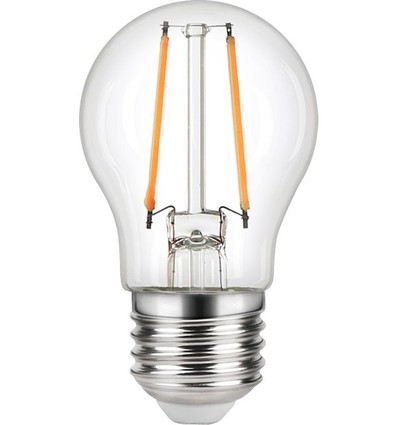 E27 2,5W dimbar LED kronepære - G45, filament, klart glass, 2700K