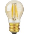E27 4,7W dimbar LED kronepære - G45, filament, gyllent glass, 2200K, 470lm