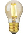 E27 4,7W dimbar LED kronepære - G45, filament, gyllent glass, 2200K, 470lm