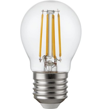 E27 4,7W dimbar LED kronepære - G45, filament, klart glass, 2700K