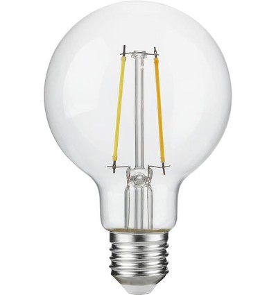 E27 2,5W dimbar LED filament pære - G80, 250lm, 2500K, klart glass