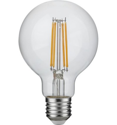 E27 4,7W dimbar LED globepære - G80, filament, 2500K, 470lm, klart glass