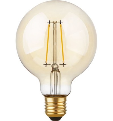 E27 2,9W dimbar LED globepære - G95, filament, 2200K, gullfarget glass