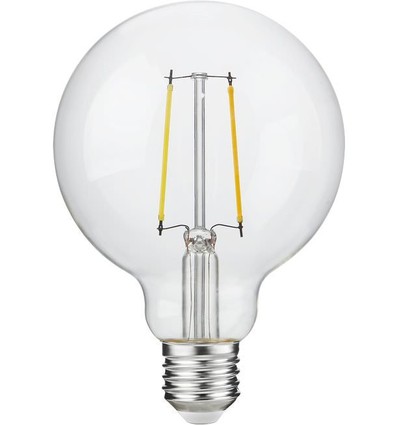 E27 2,5W dimbar LED globepære - G95, filament, 250lm, 2500K, klart glass