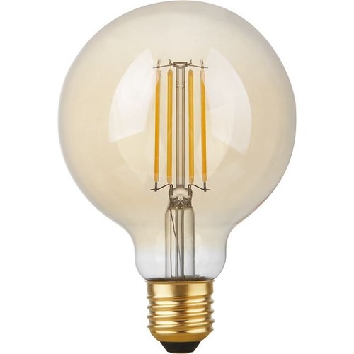 E27 4,7W dimbar LED globepære - G95, filament, 2200K, gullfarget glass