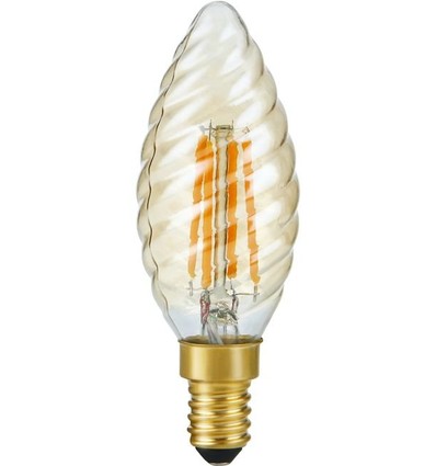 E14 4W dimbar LED vridd kronelyspære - C35, 2200K, gyllent glass, 250lm