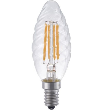E14 4W dimbar LED kronepære - Twisted Candle, 350lm, 2200K, klart glass