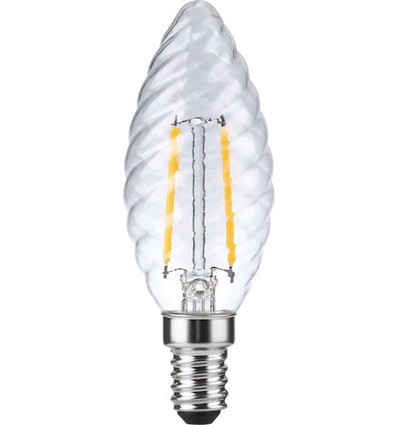 E14 2W dimbar LED kronepære - Twisted Candle, 2500K, klar, filament