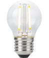 E27 2W dimbar LED kronepære - G45, filament, 2500K, klart glass