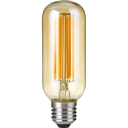 E27 6,5W dimbar LED-rørpære - 13cm, filament, 2200K, gyllent glass