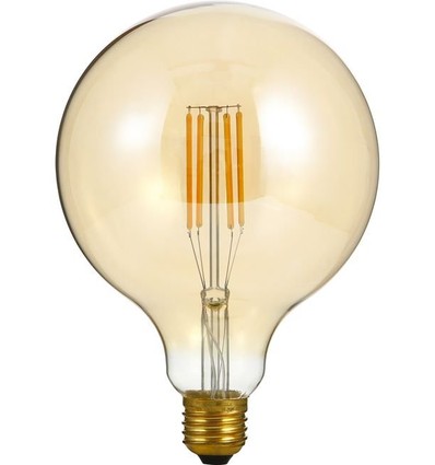 E27 7W dimbar LED globepære - G125, filament, 2200K, gyllent glass, 570lm