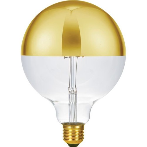 E27 6,5W dimbar LED kronepære - G125, topforspeilet gull, 2500K