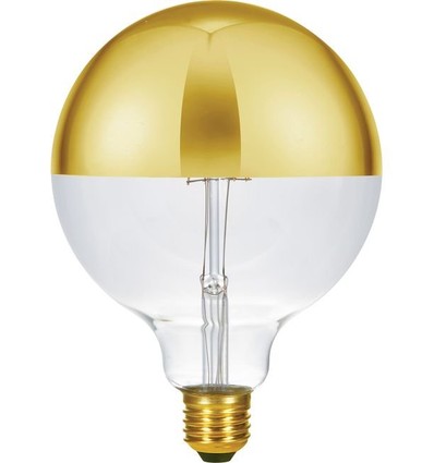 E27 6,5W dimbar LED kronepære - G125, toppforspeilet gull, filament, 2500K
