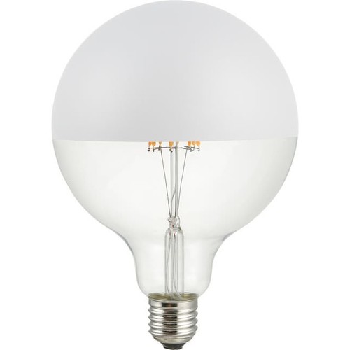E27 6,5W dimbar LED globepære - G125, toppforsølvet, filament, 2500K