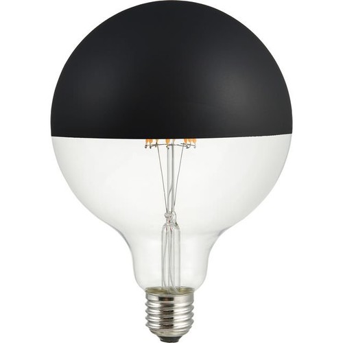 E27 6,5W dimbar LED kronepære - G125, topforspeilet sort, 2500K