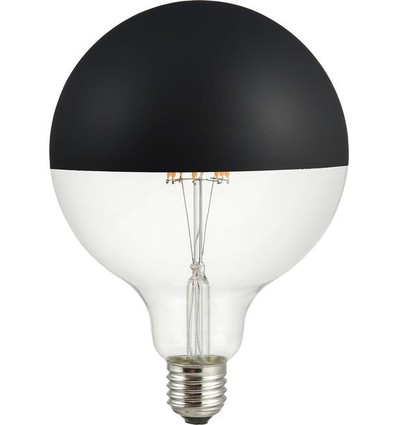 E27 6,5W dimbar LED kronepære - G125, toppforspeilet sort, filament, 2500K, 470lm