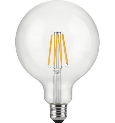 E27 12W dimbar LED globepære - G125, filament, 1250lm, 2500K, klart glass