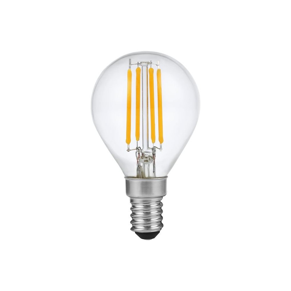 E14 4W dimbar LED kronepære - G45, filament, 2200K, klart glass - Dimbar : Dimbar, Kulør : Ekstra varm