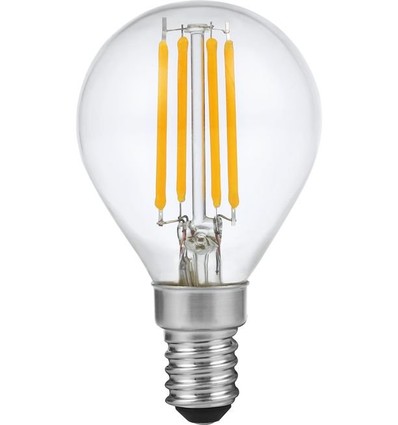 E14 4W dimbar LED kronepære - G45, filament, 2200K, klart glass