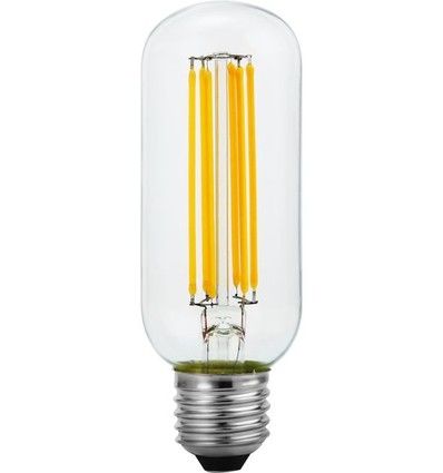 E27 6,5W dimbar LED filament rørpære - 13cm, 2500K, klart glass, 600lm