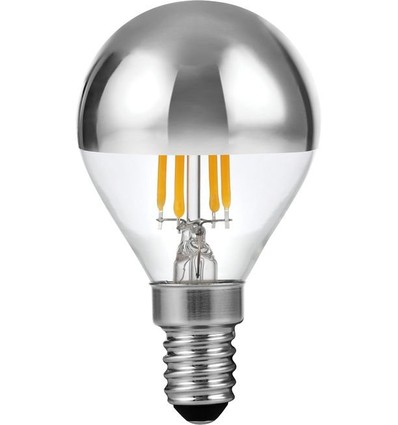 E14 4W dimbar LED kronepære med toppforsølvning - G45, filament, 2500K, sølv topp, 260lm