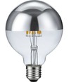E27 6,5W dimbar LED kronepære - G95, toppforsølvet, filament, 2500K, sølv topp, 470lm