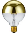 E27 6,5W dimbar LED kronepære - G95, toppforspeilet gull, filament, 2500K, 470lm