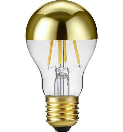 E27 4W dimbar LED kronepære - Topforspeilet gull, A55, 2500K