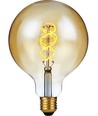 E27 5W dimbar LED filamentpære - G125, Double Helix, 300lm, 2000K, gullglass