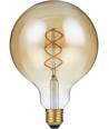 E27 5W dimbar LED filamentpære - G125, Double Helix, 300lm, 2000K, gullglass