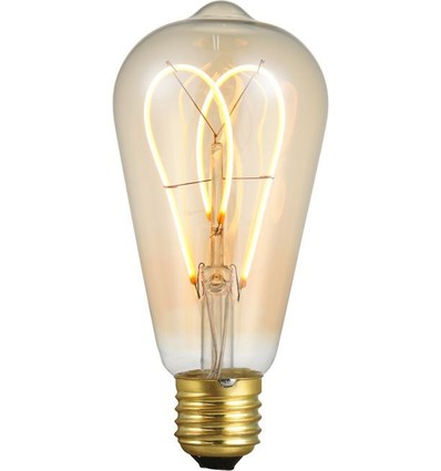E27 5W dimbar LED-pære - ST64 Rustika, Flex Double Loop, 2000K, gullfarget glass