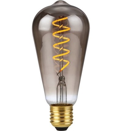 E27 4W dimbar LED-filamentpære - ST64 Rustika, 2200K, røykfarget glass, Flex filament