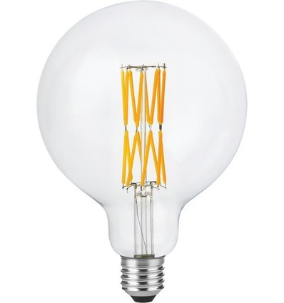 E27 8,5W dimbar LED filamentpære - G125, 800lm, Double Globe, 2200K, klart glass