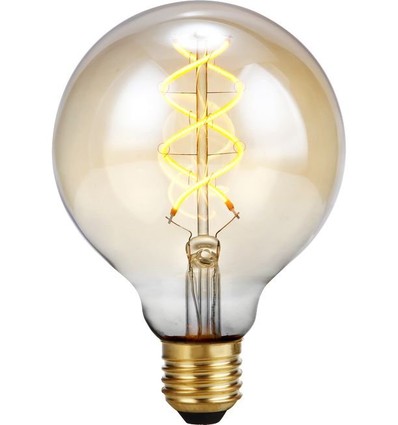 E27 5W 3-trinns dimbar LED-pære - G95, Gold, Filament Flex, 2200K, 460lm