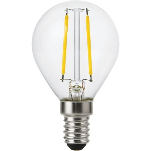 E14 2W dimbar LED kronepære - G45, filament, klart glass, 2700K